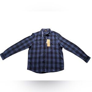Tailor Vintage Mens Luxe Performance Plaid Button Up Shirt Medium Blue NWT